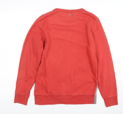 Napapijri Boys Red Grey Pullover Sweatshirt Size 12 Cotton Blend Logo Graphic