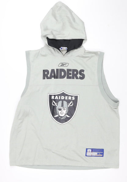 Reebok Men’s Grey Raiders Sleeveless Hooded Vest L Regular Fit