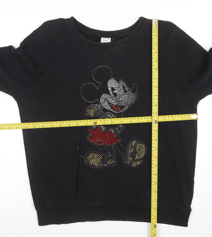 Disney Women Black Mickey Mouse Sequin Sweatshirt Size 14