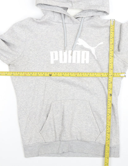Puma Women’s Grey Pullover Hoodie Small Logo Fleece Lined Casual
