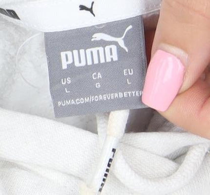 Puma Women White Pullover Hoodie L Cotton Blend Casual