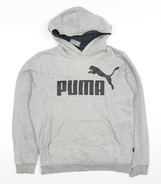 Puma Boys Grey Pullover Hoodie XL 13-14 Years Cotton Blend Logo