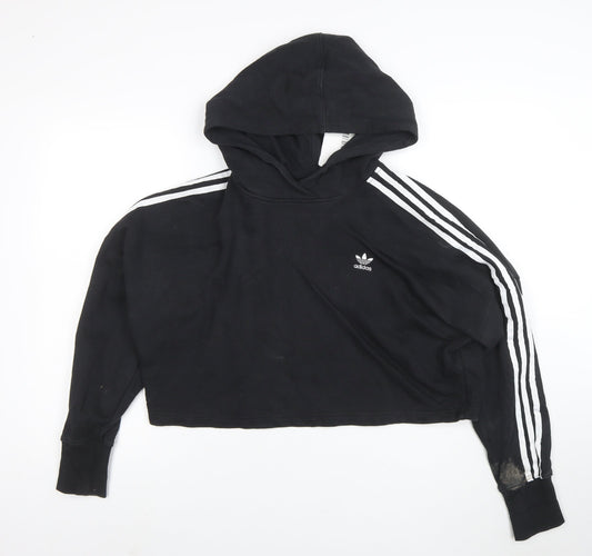 Adidas Women's Black Cropped Hoodie XS Cotton Casual Pullover