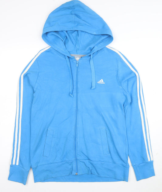 Adidas Women Blue Full Zip Hoodie Jacket Size 14 Cotton Blend