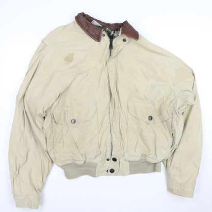 Nautica Men's Beige XL Bomber Jacket with Leather Collar
