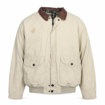 Nautica Men's Beige XL Bomber Jacket with Leather Collar