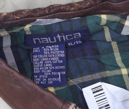 Nautica Men's Beige XL Bomber Jacket with Leather Collar
