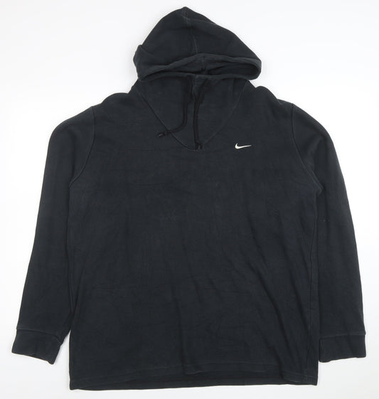 Nike Women's Black Pullover Hoodie Size 16 V-Neck Logo Sweatshirt