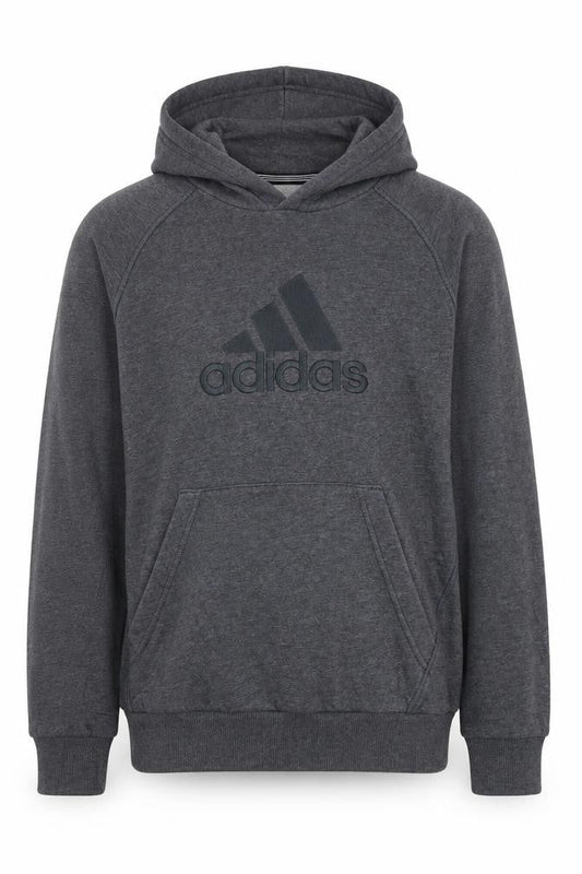 Front view of Adidas boys’ grey pullover hoodie 13-14 years performance essentials