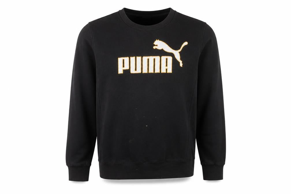 Puma Mens Black Medium Sweatshirt Crew Neck Logo Front Pullover