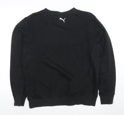 Puma Mens Black Medium Sweatshirt Crew Neck Logo Front Pullover