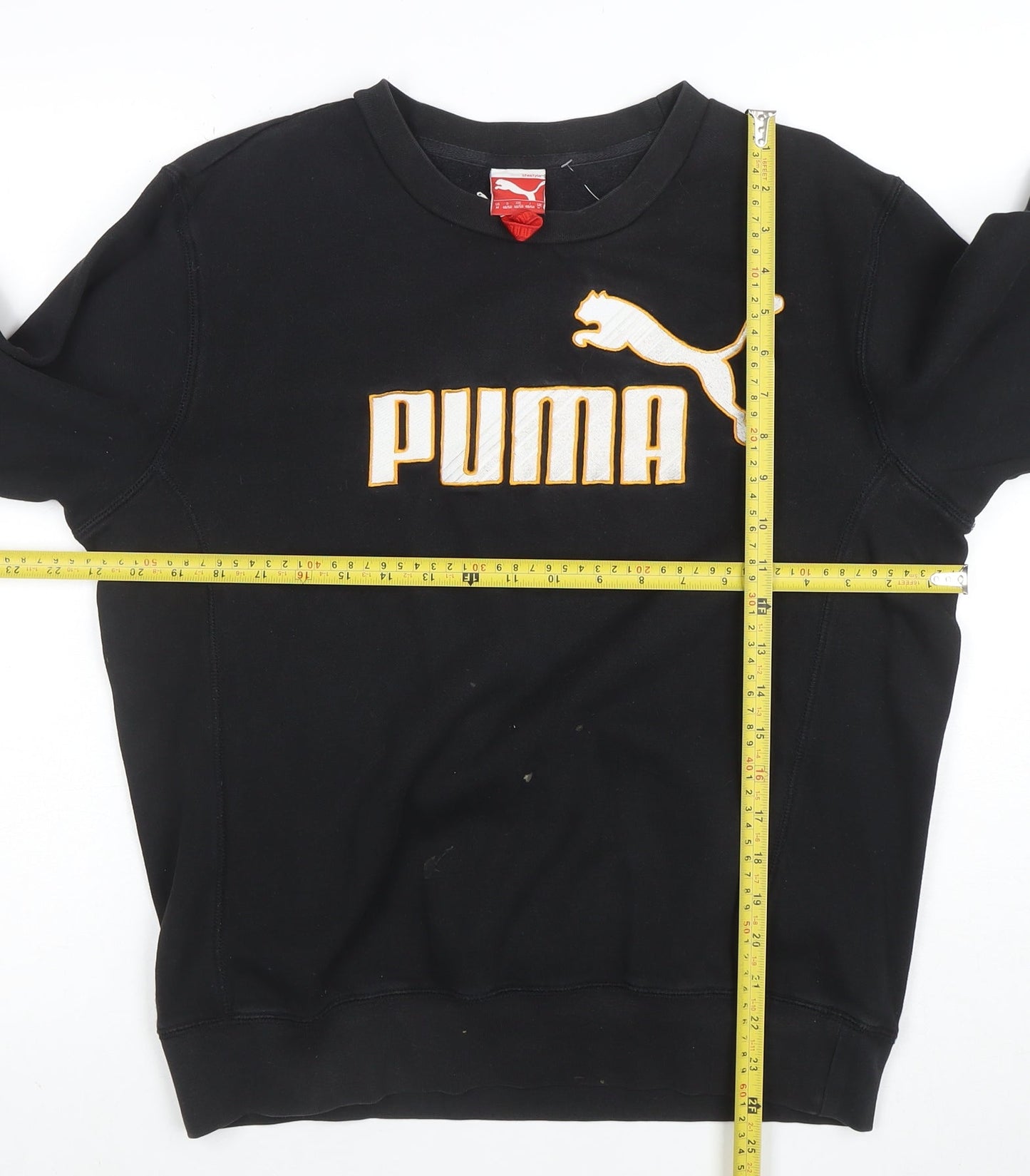 Puma Mens Black Medium Sweatshirt Crew Neck Logo Front Pullover
