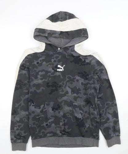 PUMA Boys Grey Camouflage Pullover Hoodie - Size 13-14 Years Cotton Blend