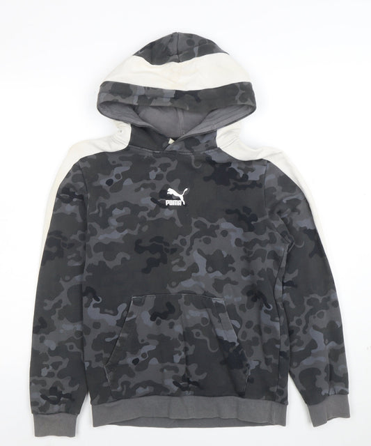 PUMA Boys Grey Camouflage Pullover Hoodie - Size 13-14 Years Cotton Blend