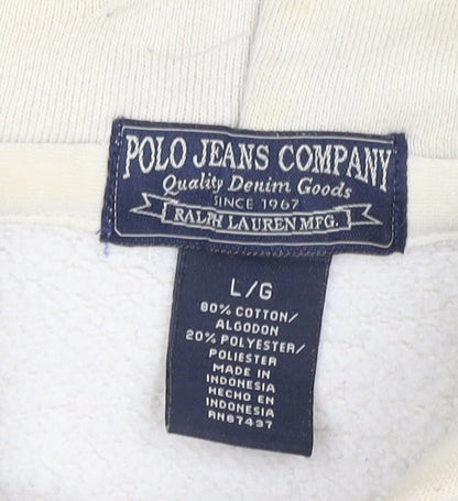 Ralph Lauren Men’s Ivory Pullover Hoodie L Graphic Polo Jeans