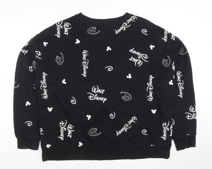 Disney Womens Black L Sweatshirt Walt Disney Logo Print Crew Neck