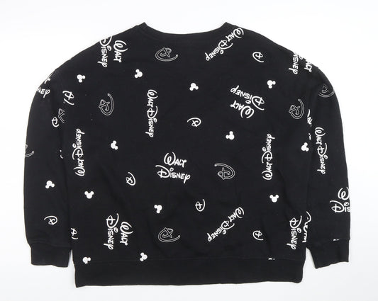 Disney Womens Black L Sweatshirt Walt Disney Logo Print Crew Neck