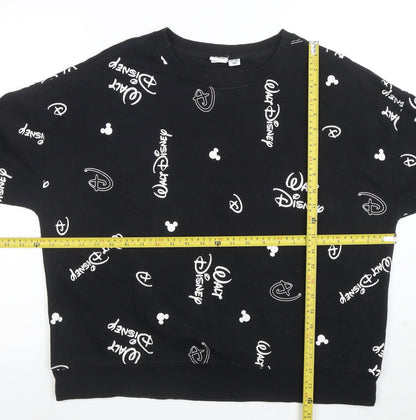 Disney Womens Black L Sweatshirt Walt Disney Logo Print Crew Neck