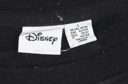 Disney Womens Black L Sweatshirt Walt Disney Logo Print Crew Neck