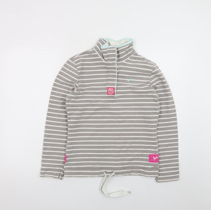 Joules Women Grey Striped 1/4 Zip Sweatshirt Size 10 Cotton Blend