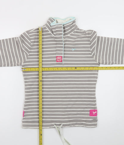 Joules Women Grey Striped 1/4 Zip Sweatshirt Size 10 Cotton Blend