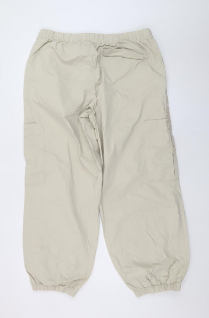Primark Womens Beige Cargo Trousers Size 12-14 Elastic Waist Lightweight