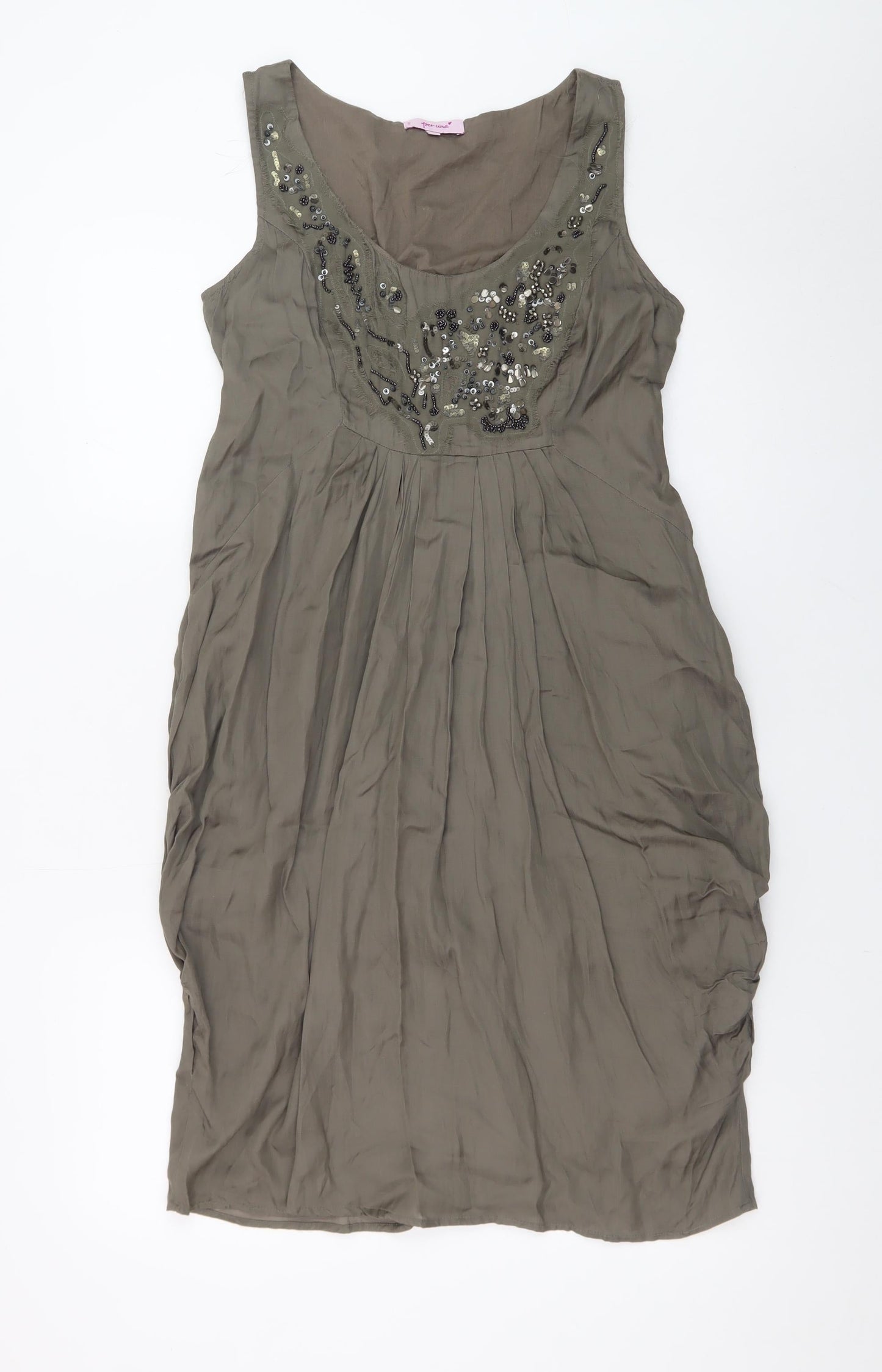 Marks and Spencer Per Una Brown Beaded Shift Dress Size 10