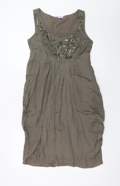Marks and Spencer Per Una Brown Beaded Shift Dress Size 10