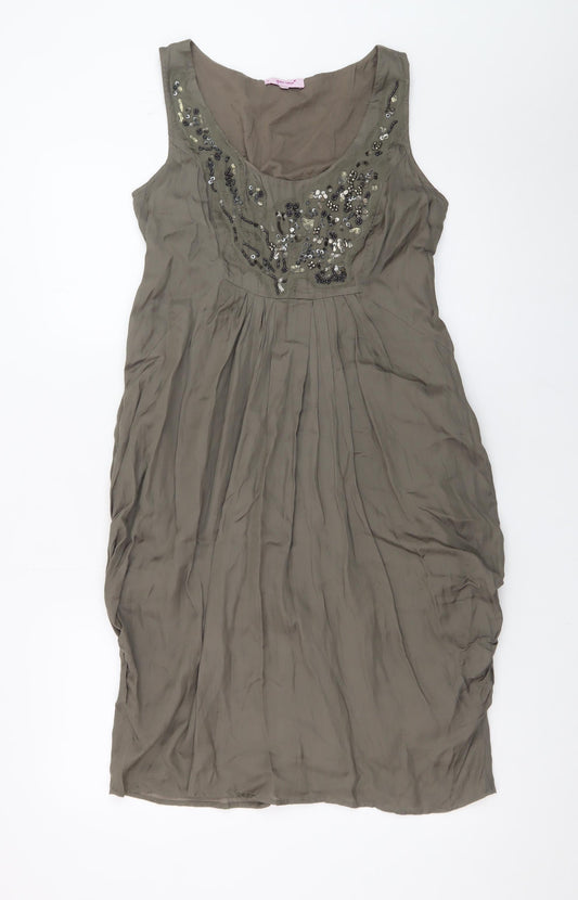 Marks and Spencer Per Una Brown Beaded Shift Dress Size 10
