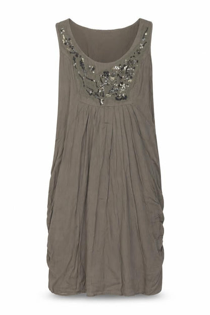 Marks and Spencer Per Una Brown Beaded Shift Dress Size 10