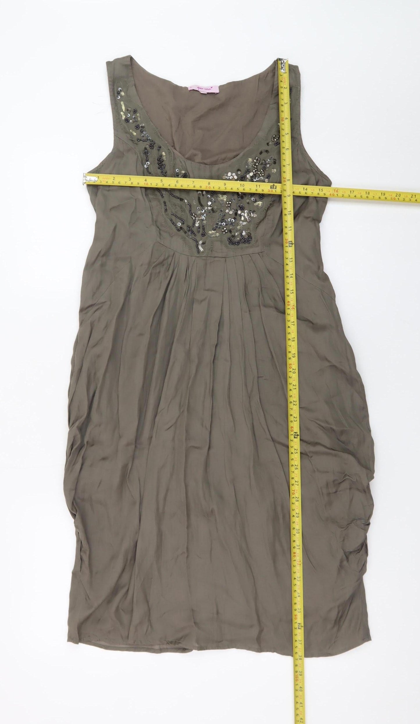 Marks and Spencer Per Una Brown Beaded Shift Dress Size 10