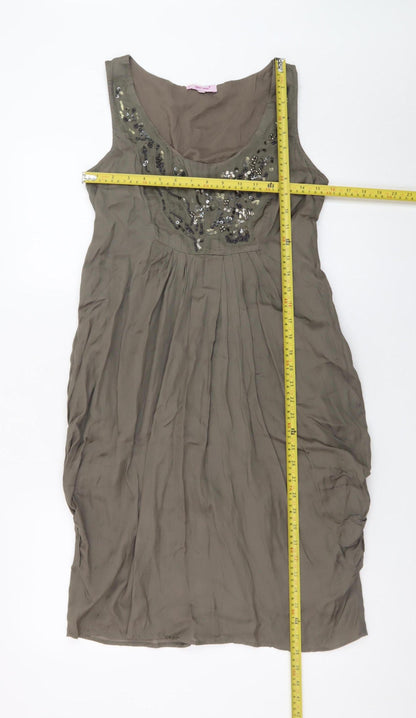 Marks and Spencer Per Una Brown Beaded Shift Dress Size 10