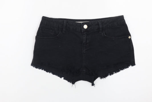 Topshop Women Black Denim Cut-Off Shorts Size 10 Slim Fit