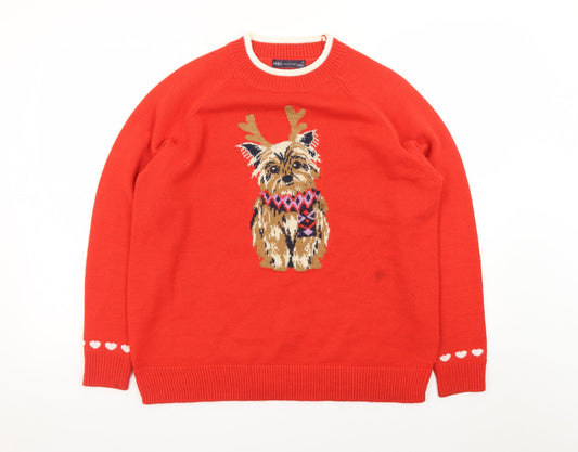 Marks and Spencer Women Red Dog Christmas Jumper M Pullover Knit