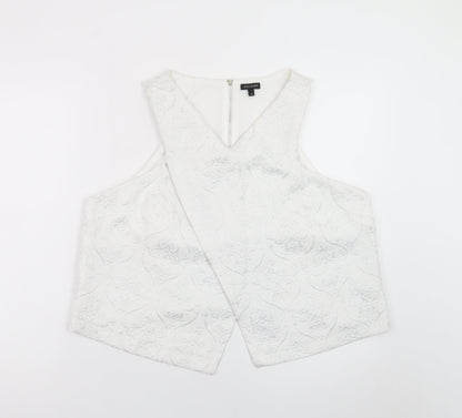 River Island Women's White Cropped Jacquard Sleeveless Blouse Size 18