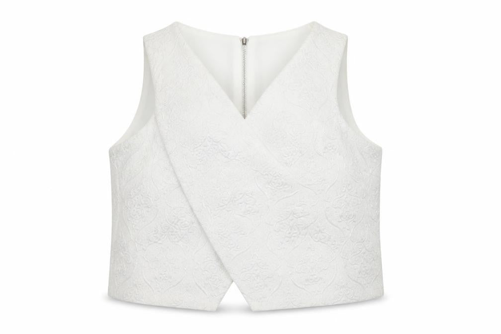 River Island Women's White Cropped Jacquard Sleeveless Blouse Size 18