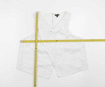 River Island Women's White Cropped Jacquard Sleeveless Blouse Size 18