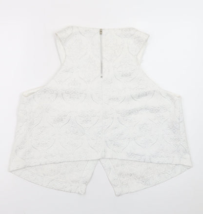 River Island Women's White Cropped Jacquard Sleeveless Blouse Size 18