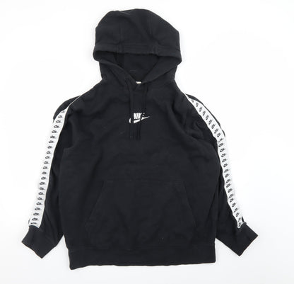 Nike Men’s Black Pullover Hoodie L Logo Tape Sportswear Fleece