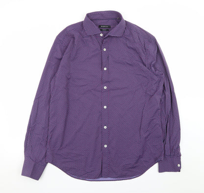 Bugatchi Men's Purple Geometric Shaped Fit Dress Shirt L Long Sleeve