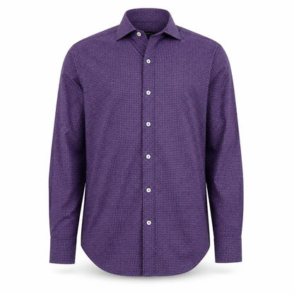 Bugatchi Men's Purple Geometric Shaped Fit Dress Shirt L Long Sleeve