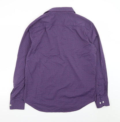 Bugatchi Men's Purple Geometric Shaped Fit Dress Shirt L Long Sleeve