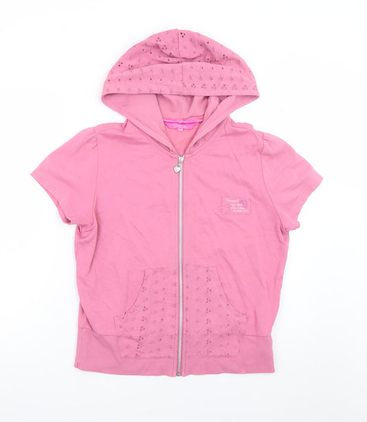 Debenhams Women Pink Zip Hoodie Tee Size 16 Cotton Short Sleeve