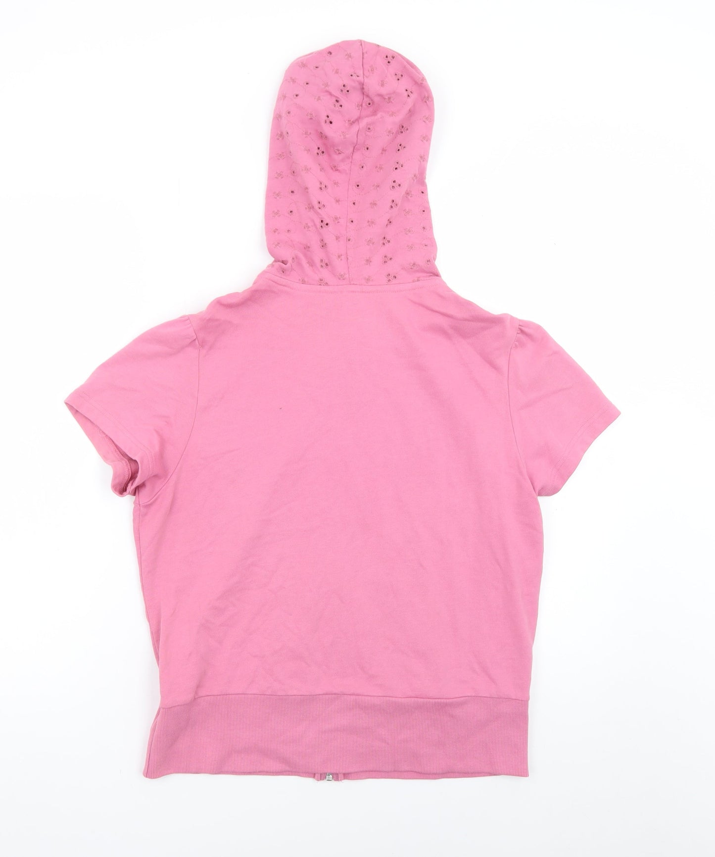 Debenhams Women Pink Zip Hoodie Tee Size 16 Cotton Short Sleeve
