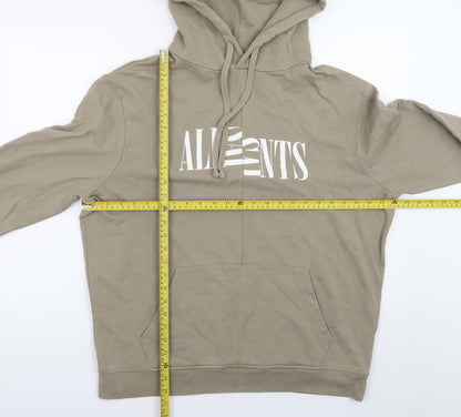 AllSaints Men's Beige Hoodie Medium Pullover Logo Cotton Sweatshirt