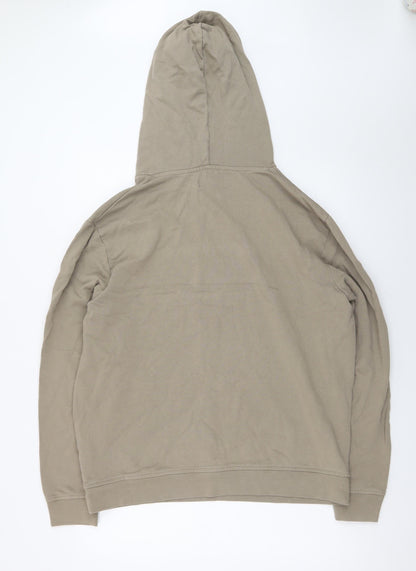 AllSaints Men's Beige Hoodie Medium Pullover Logo Cotton Sweatshirt