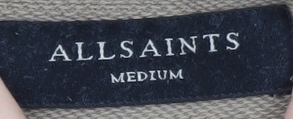 AllSaints Men's Beige Hoodie Medium Pullover Logo Cotton Sweatshirt