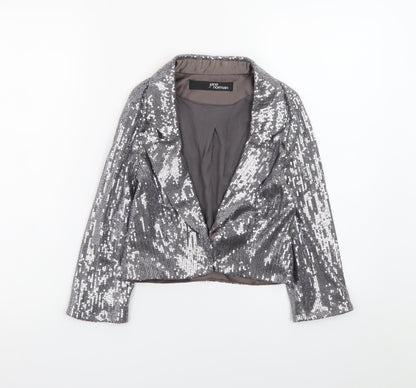 Jane Norman Women Silver Sequin Cropped Blazer Size 8 Party Jacket