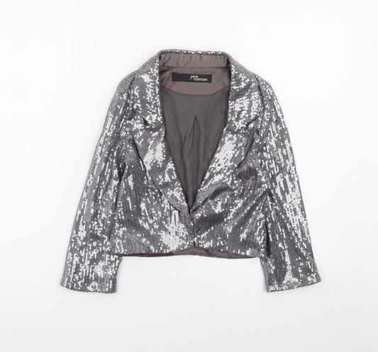 Jane Norman Women Silver Sequin Cropped Blazer Size 8 Party Jacket