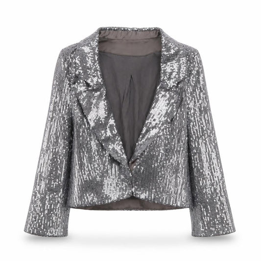 Jane Norman Women Silver Sequin Cropped Blazer Size 8 Party Jacket